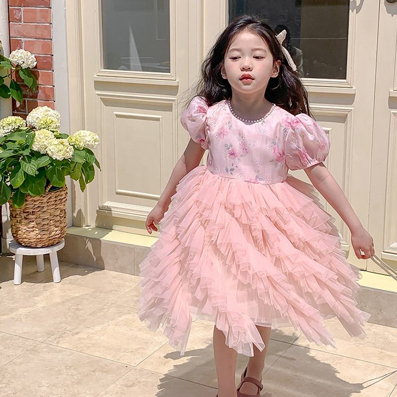 Summer Girls Wholesale High Quality Gauzy Dress Princess Dress Custom Children Clothing Wholesale Party Pink Tulle Dress 66397