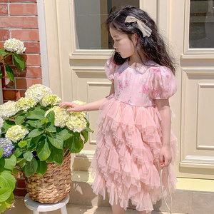 Summer Girls Wholesale High Quality Gauzy Dress Princess Dress Custom Children Clothing Wholesale Party Pink Tulle Dress 66397