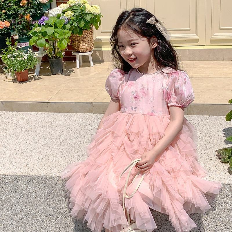 Summer Girls Wholesale High Quality Gauzy Dress Princess Dress Custom Children Clothing Wholesale Party Pink Tulle Dress 66397