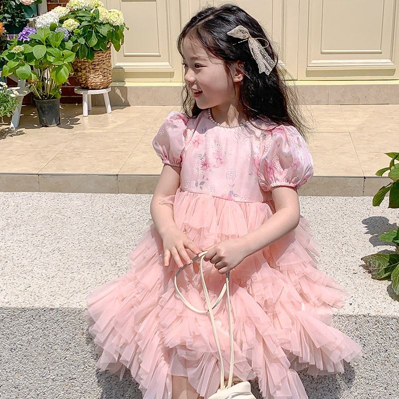 Summer Girls Wholesale High Quality Gauzy Dress Princess Dress Custom Children Clothing Wholesale Party Pink Tulle Dress 66397