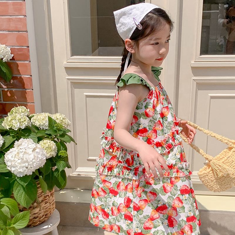 Summer Girls High Quality Red Dress Custom Children Clothing Wholesale Pattern Sleeveless Red Floral Dress 66462