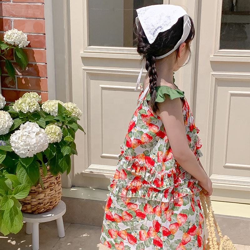 Summer Girls High Quality Red Dress Custom Children Clothing Wholesale Pattern Sleeveless Red Floral Dress 66462