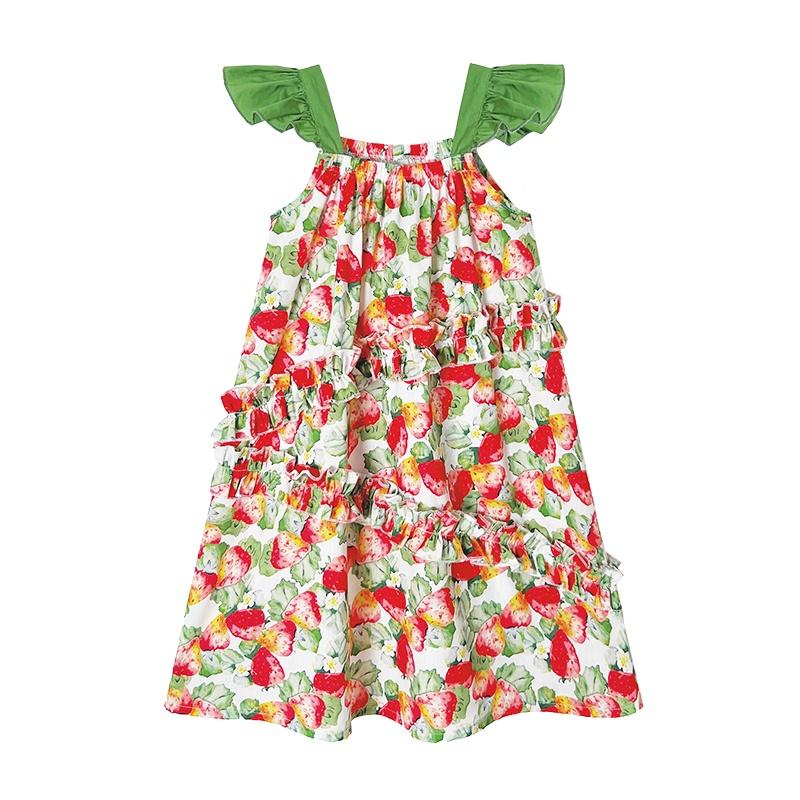 Summer Girls High Quality Red Dress Custom Children Clothing Wholesale Pattern Sleeveless Red Floral Dress 66462