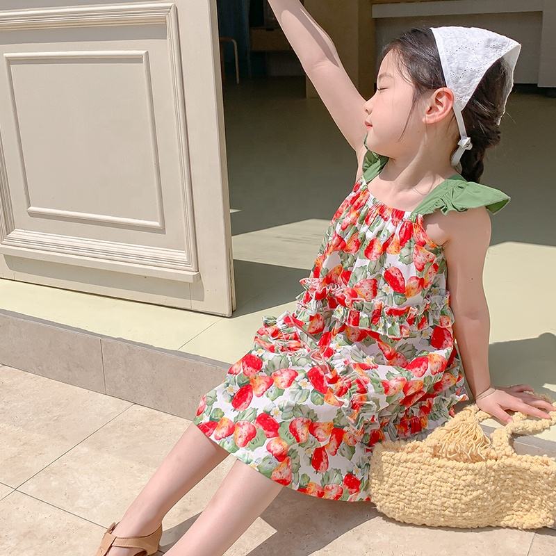 Summer Girls High Quality Red Dress Custom Children Clothing Wholesale Pattern Sleeveless Red Floral Dress 66462