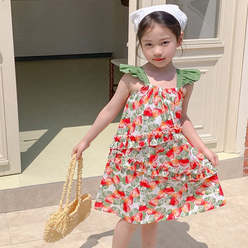 Summer Girls High Quality Red Dress Custom Children Clothing Wholesale Pattern Sleeveless Red Floral Dress 66462