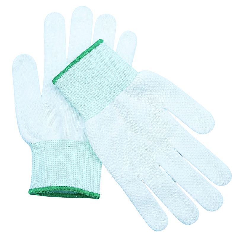 Thin white nylon adhesive non-slip palm bead non-slip breathable wear resistant packing and sorting labor protection gloves