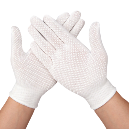 Thin white nylon adhesive non-slip palm bead non-slip breathable wear resistant packing and sorting labor protection gloves