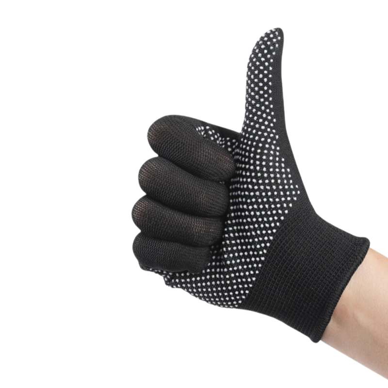 Thin black nylon adhesive non-slip palm bead non-slip breathable wear resistant packing and sorting labor protection gloves