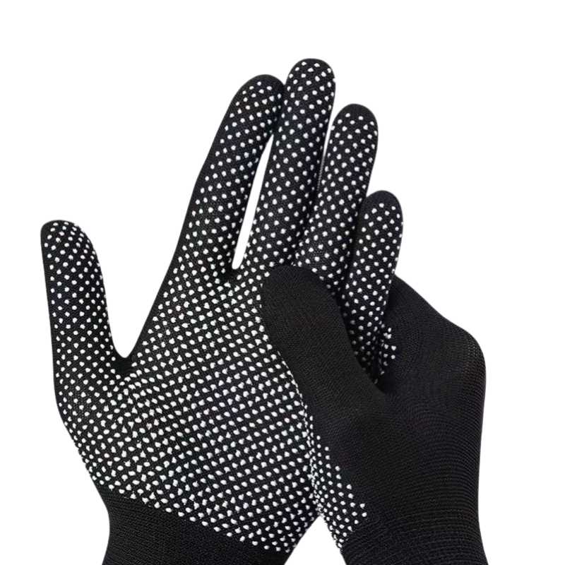 Thin black nylon adhesive non-slip palm bead non-slip breathable wear resistant packing and sorting labor protection gloves