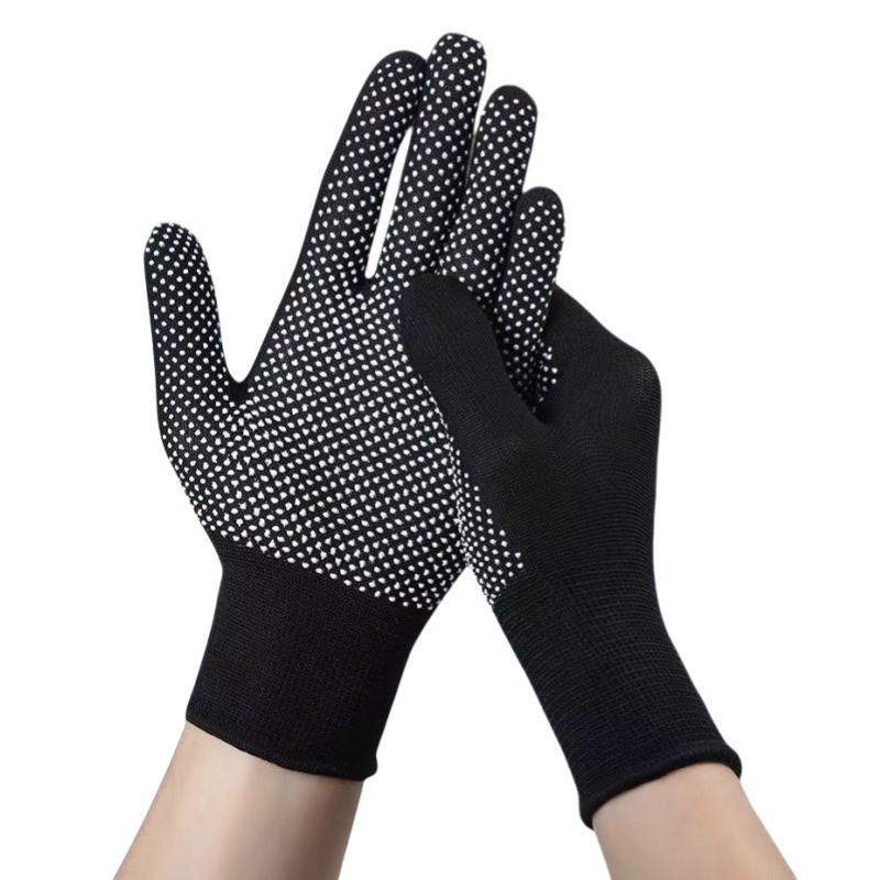 Thin black nylon adhesive non-slip palm bead non-slip breathable wear resistant packing and sorting labor protection gloves