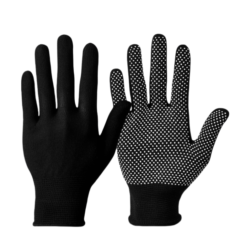 Thin black nylon adhesive non-slip palm bead non-slip breathable wear resistant packing and sorting labor protection gloves