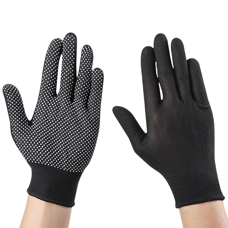 Thin black nylon adhesive non-slip palm bead non-slip breathable wear resistant packing and sorting labor protection gloves