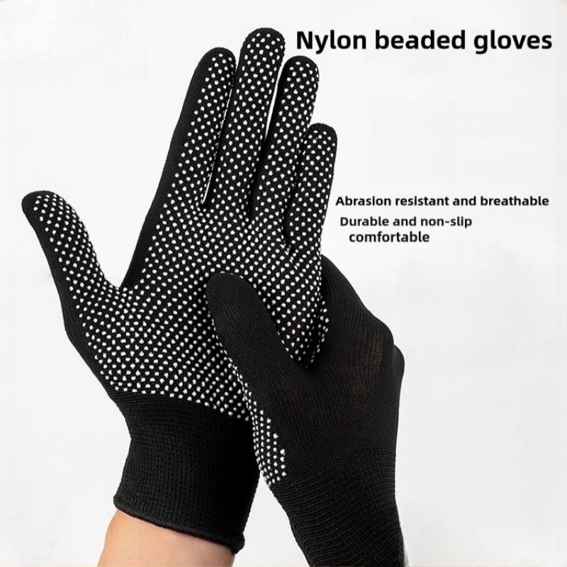 Thin black nylon adhesive non-slip palm bead non-slip breathable wear resistant packing and sorting labor protection gloves