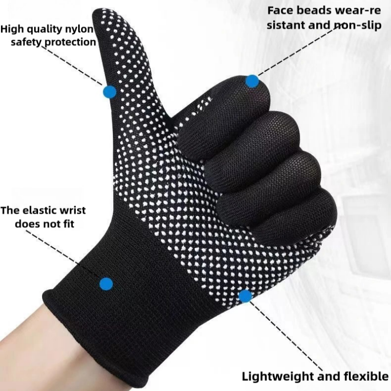 Thin black nylon adhesive non-slip palm bead non-slip breathable wear resistant packing and sorting labor protection gloves