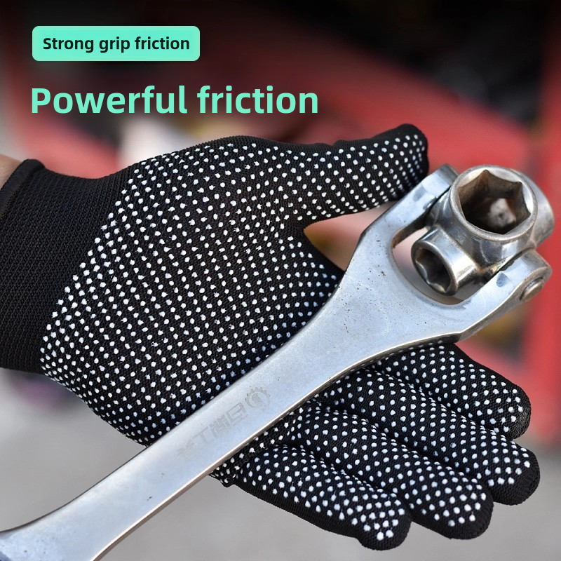 Thin black nylon adhesive non-slip palm bead non-slip breathable wear resistant packing and sorting labor protection gloves