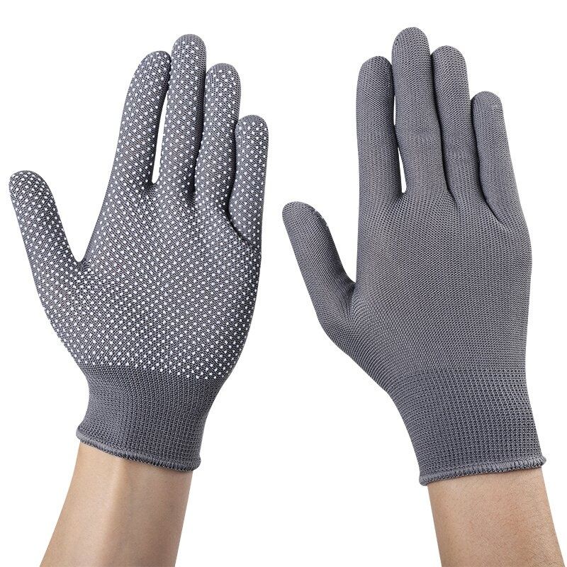 Thin grey nylon dispensed non-slip palm bead non-slip breathable wear resistant packing sorting labor protection gloves