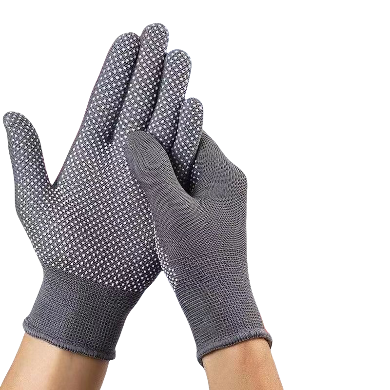 Thin grey nylon dispensed non-slip palm bead non-slip breathable wear resistant packing sorting labor protection gloves