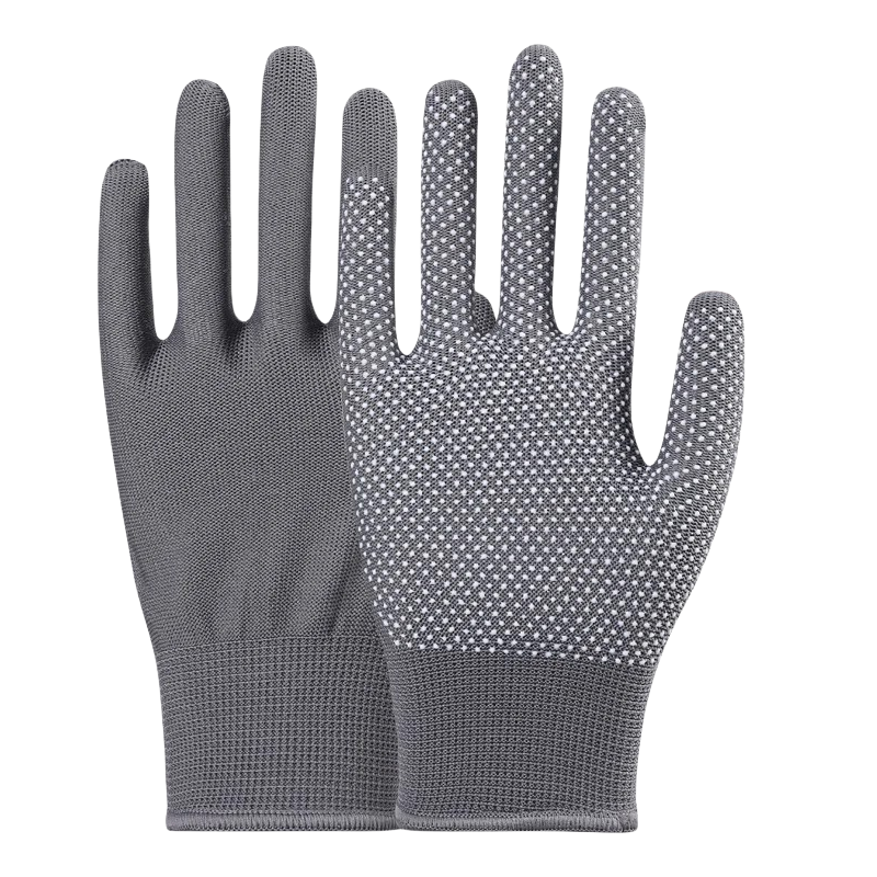 Thin grey nylon dispensed non-slip palm bead non-slip breathable wear resistant packing sorting labor protection gloves