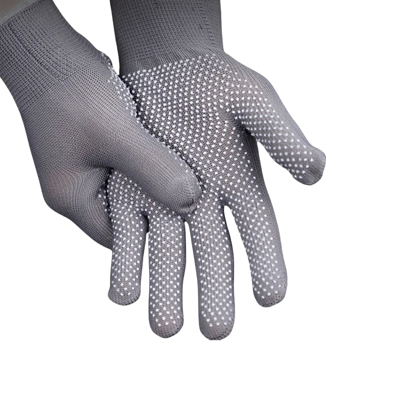 Thin grey nylon dispensed non-slip palm bead non-slip breathable wear resistant packing sorting labor protection gloves