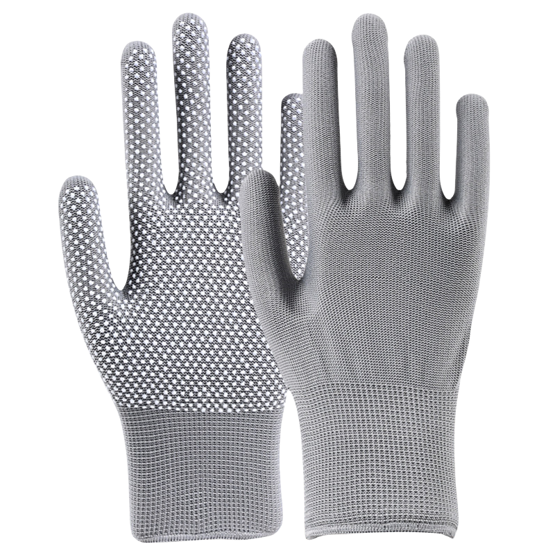 Thin grey nylon dispensed non-slip palm bead non-slip breathable wear resistant packing sorting labor protection gloves