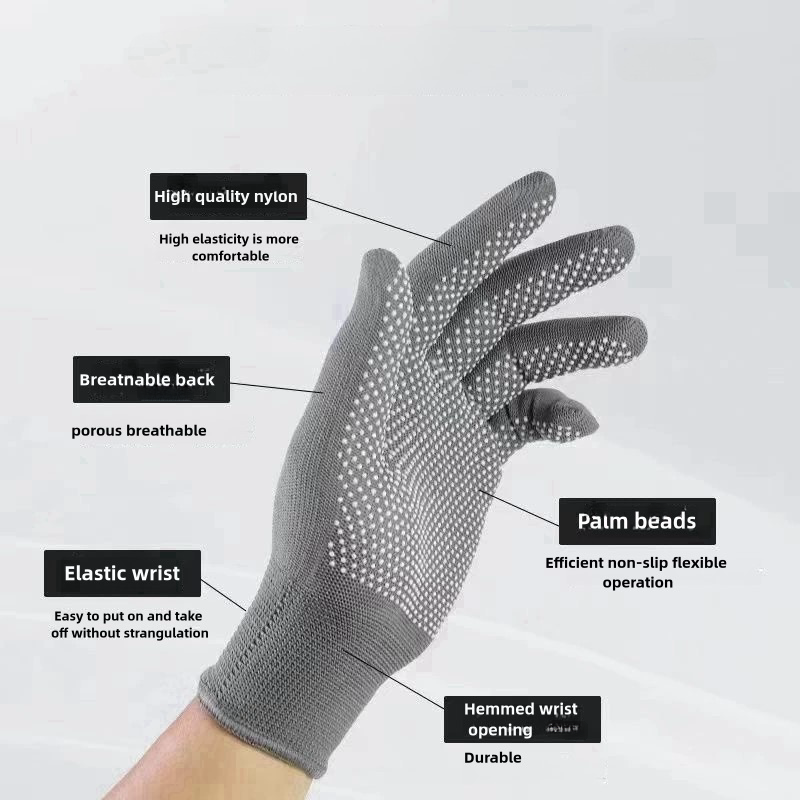 Thin grey nylon dispensed non-slip palm bead non-slip breathable wear resistant packing sorting labor protection gloves