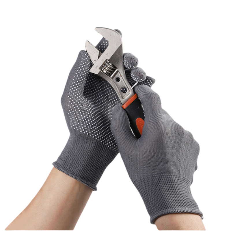 Thin grey nylon dispensed non-slip palm bead non-slip breathable wear resistant packing sorting labor protection gloves