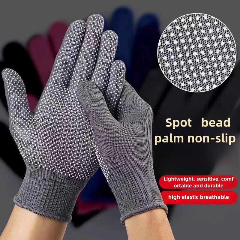 Thin grey nylon dispensed non-slip palm bead non-slip breathable wear resistant packing sorting labor protection gloves