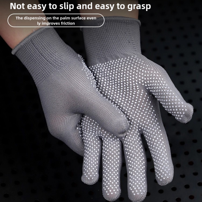 Thin grey nylon dispensed non-slip palm bead non-slip breathable wear resistant packing sorting labor protection gloves