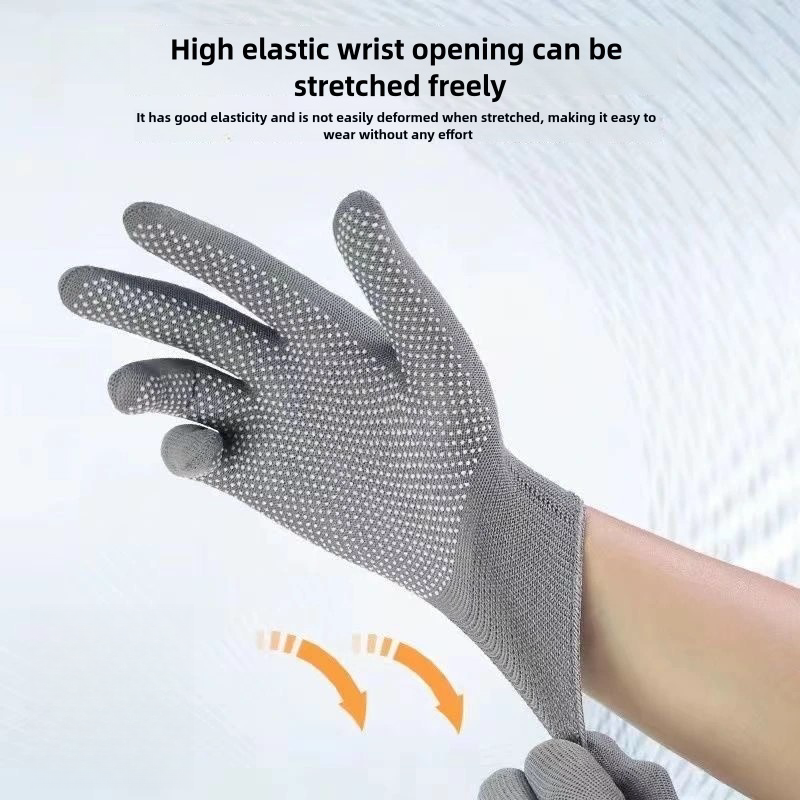 Thin grey nylon dispensed non-slip palm bead non-slip breathable wear resistant packing sorting labor protection gloves