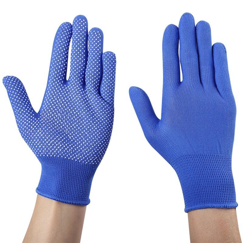 Thin multi-color nylon dispensing non-slip palm bead stop slip breathable wear resistant packing sorting labor protection gloves