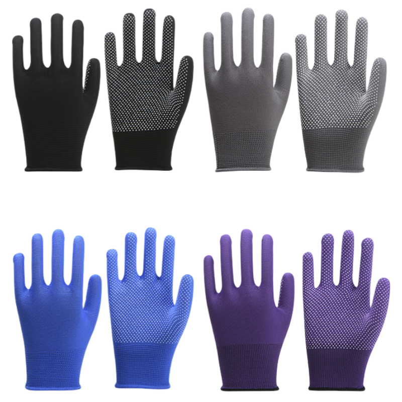 Thin multi-color nylon dispensing non-slip palm bead stop slip breathable wear resistant packing sorting labor protection gloves