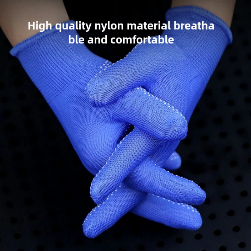 Thin multi-color nylon dispensing non-slip palm bead stop slip breathable wear resistant packing sorting labor protection gloves