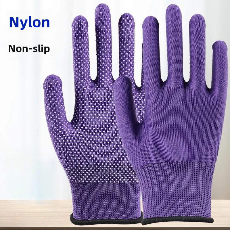 Thin multi-color nylon dispensing non-slip palm bead stop slip breathable wear resistant packing sorting labor protection gloves