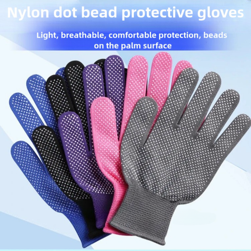 Thin multi-color nylon dispensing non-slip palm bead stop slip breathable wear resistant packing sorting labor protection gloves