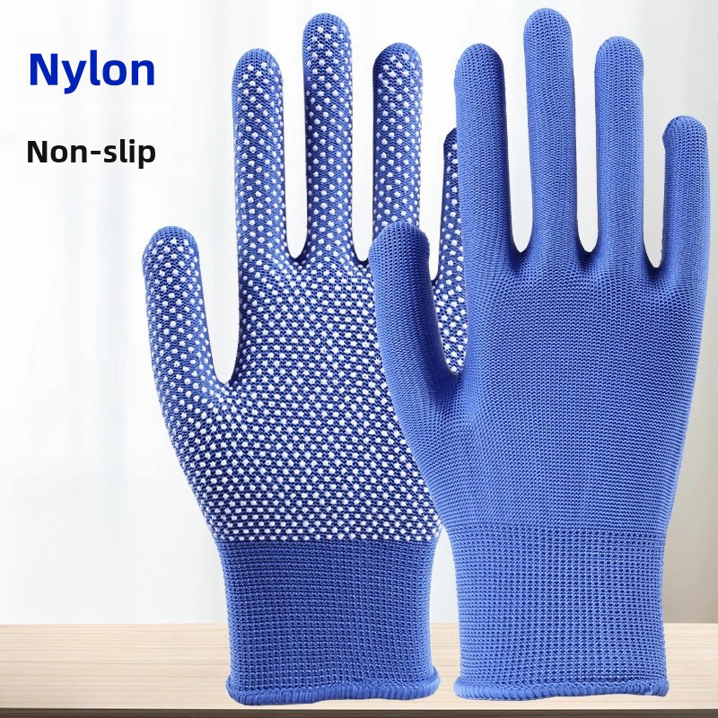 Thin multi-color nylon dispensing non-slip palm bead stop slip breathable wear resistant packing sorting labor protection gloves