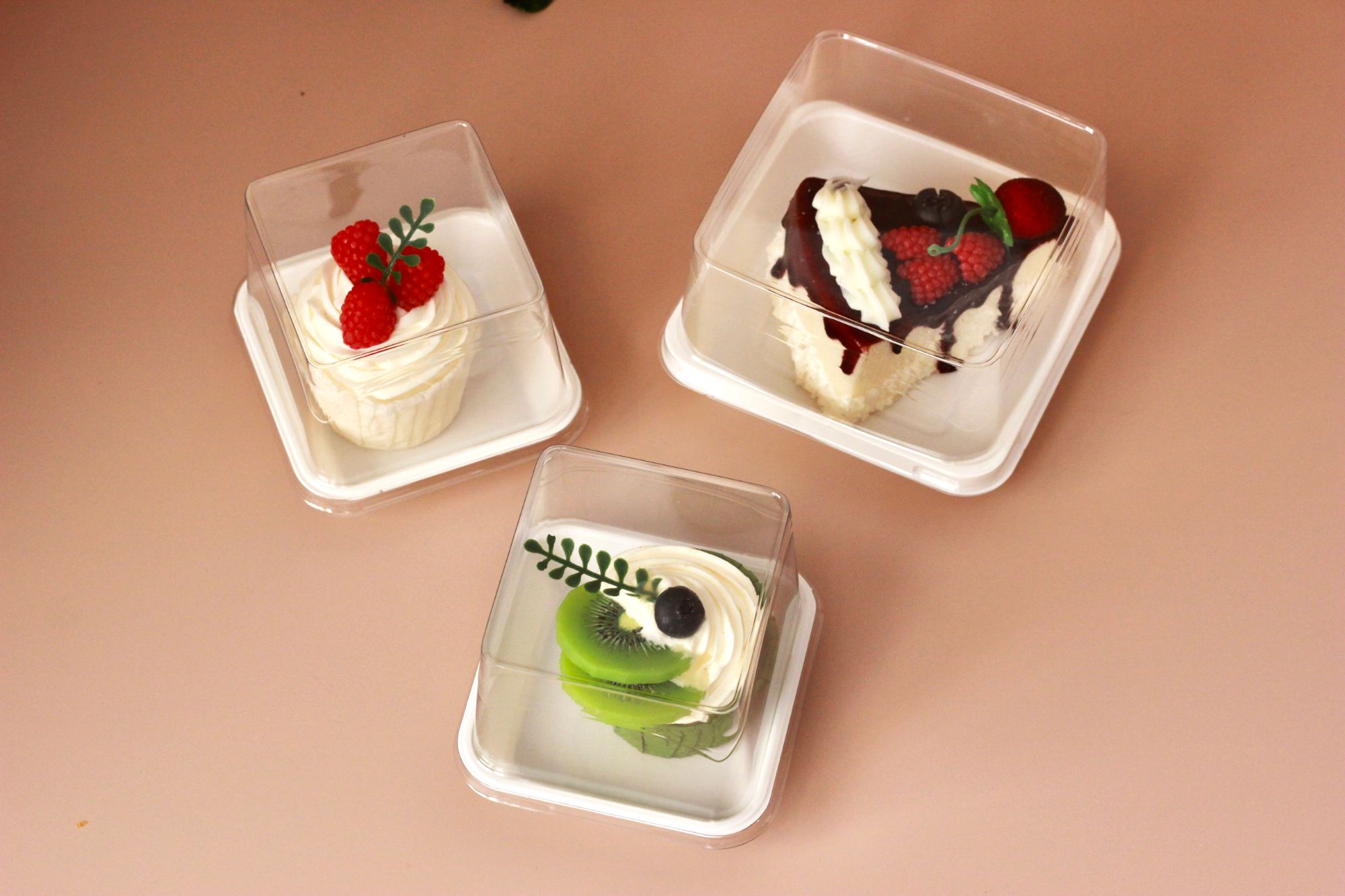 FREE SAMPLE square plastic white bottom with clear lid pastry box for cake sandwich sweet