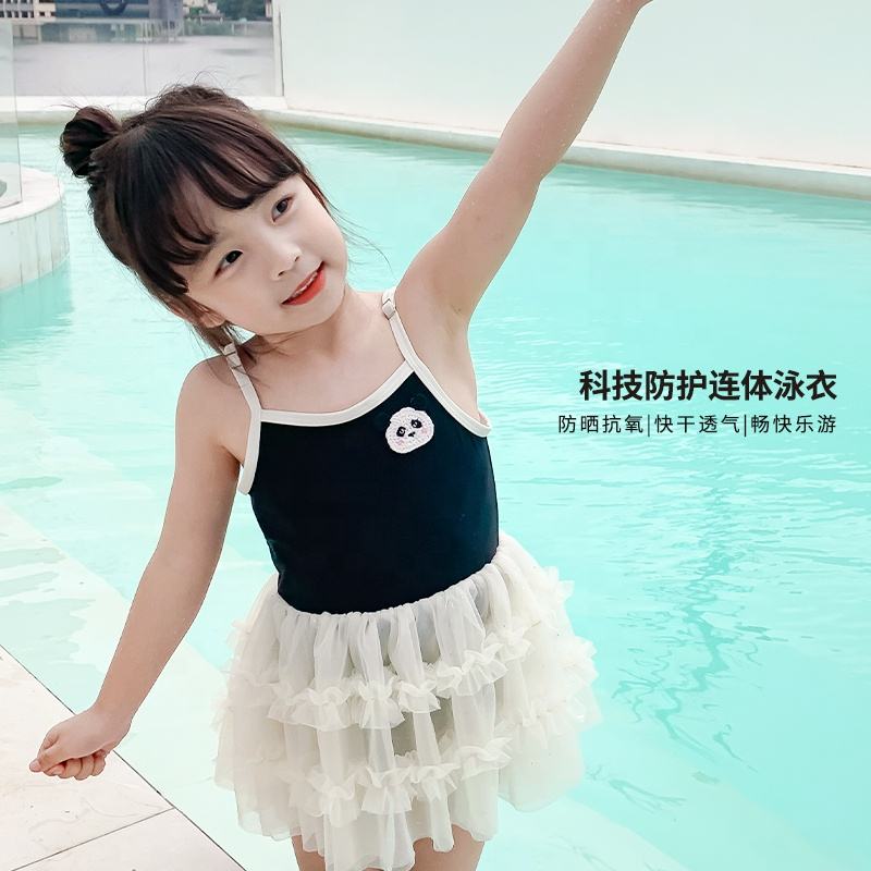 OEM/ODM High Quality Summer Black Swimsuit Children Kids Swimwear Girls Summer Tulle Skirt Swimwear For Little Girls 3507