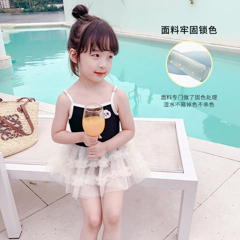 OEM/ODM High Quality Summer Black Swimsuit Children Kids Swimwear Girls Summer Tulle Skirt Swimwear For Little Girls 3507