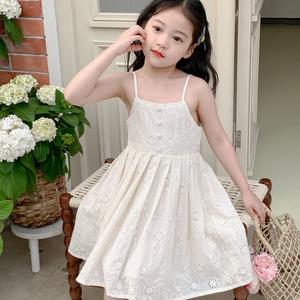 Summer Girls High Quality Dress Princess Custom Children Clothing Wholesale Sleeveless Beige Dress 66486