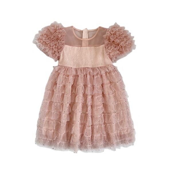 2024 Boutique New Summer Sweet Pink Short Sleeves Princess Dress Girl's Birthday Party Clothing Baby Kids Clothes