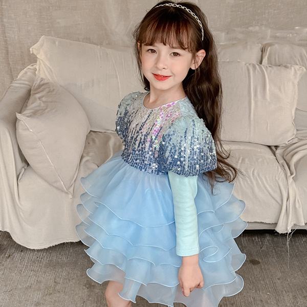 2024 Spring Wedding Birthday Party Children Dress Shining Sweet Princess Girl Clothing Cake Dress for Baby Kids