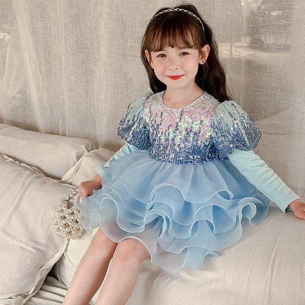 2024 Spring Wedding Birthday Party Children Dress Shining Sweet Princess Girl Clothing Cake Dress for Baby Kids