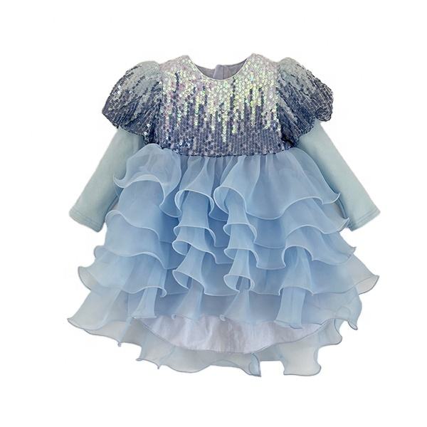 2024 Spring Wedding Birthday Party Children Dress Shining Sweet Princess Girl Clothing Cake Dress for Baby Kids