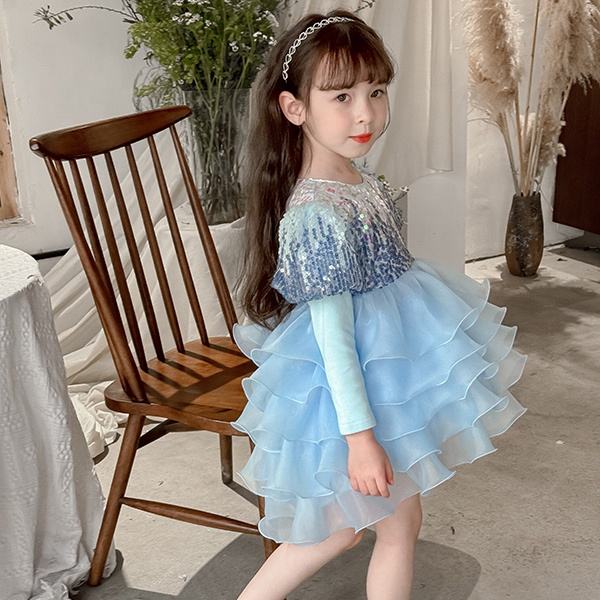 2024 Spring Wedding Birthday Party Children Dress Shining Sweet Princess Girl Clothing Cake Dress for Baby Kids