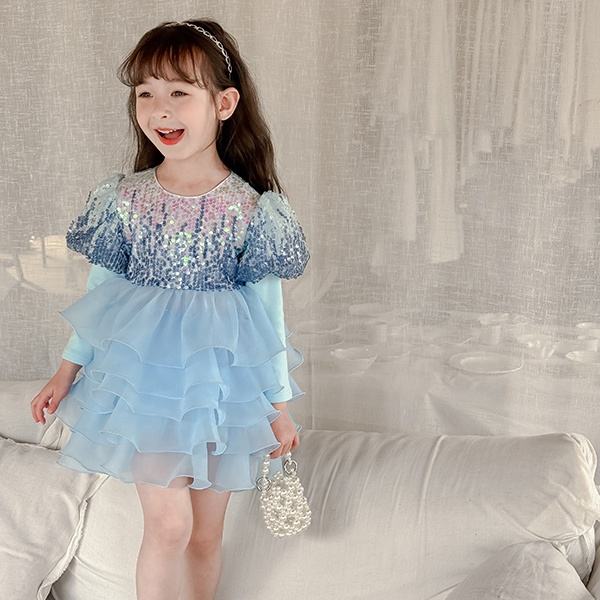 2024 Spring Wedding Birthday Party Children Dress Shining Sweet Princess Girl Clothing Cake Dress for Baby Kids