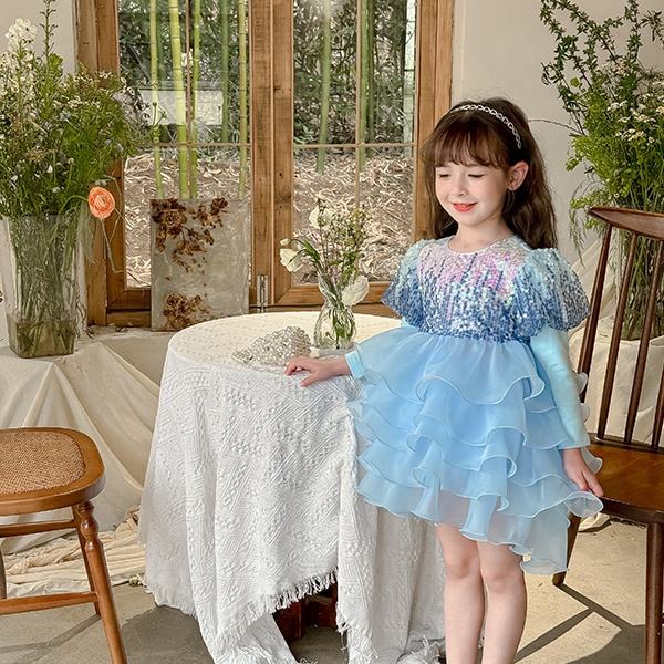 2024 Spring Wedding Birthday Party Children Dress Shining Sweet Princess Girl Clothing Cake Dress for Baby Kids