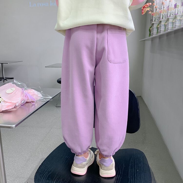 Girls' Cute Cartoon Print Jogger Sweatpants - Soft Fleece-Lined Casual Pants with Elastic Waistband