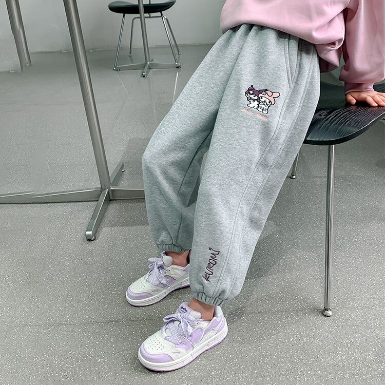 Girls' Cute Cartoon Print Jogger Sweatpants - Soft Fleece-Lined Casual Pants with Elastic Waistband