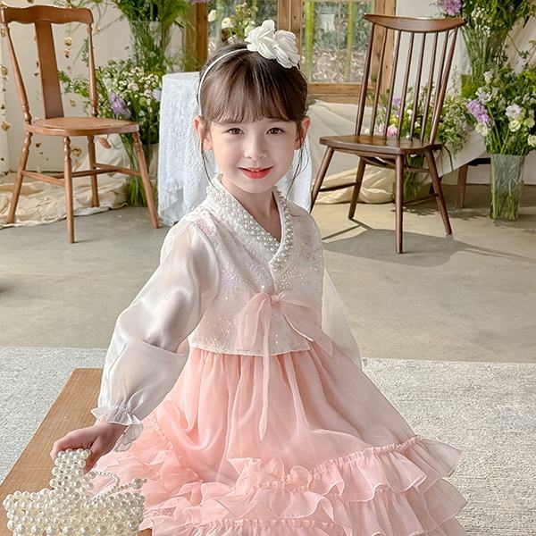 2024 New Fashion Spring Two-pieces Wedding Party Dress Set Pink Sleeveless Dress Plus White Beaded Coat with Bow for Baby Girls