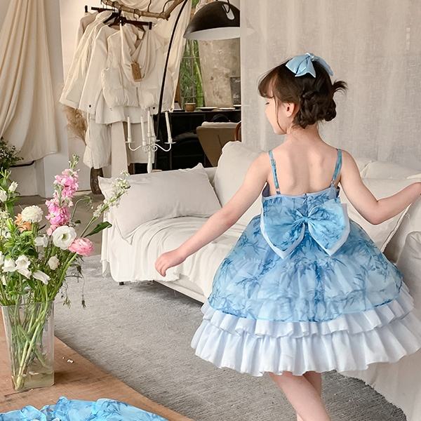 Latest Design Summer Two-Piece Dresses Bamboo Design Clothing for Baby Girls Princess Party Wear Dress with Bow